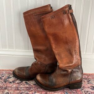 Ash Brown Leather Tall Riding Boots